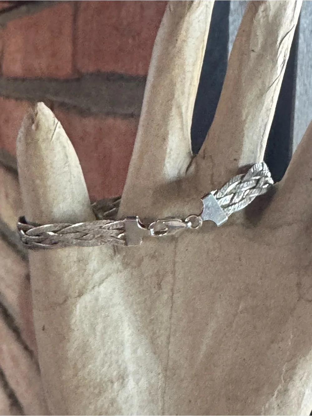 Vintage 1980s Sterling Silver Italy Braided Herringbone Bracelet Diamond Cut